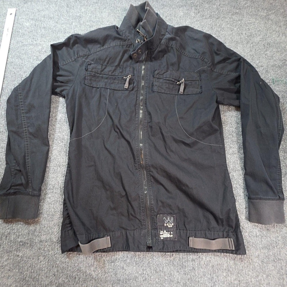 G-Star RAW 3301 Jacket Mens XL Black Denim Bomber Full Zip Stand Collar Casual